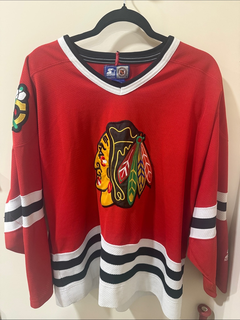 Vintage NHL Red Chicago Blackhawks Hockey Jersey with Black & White Trim